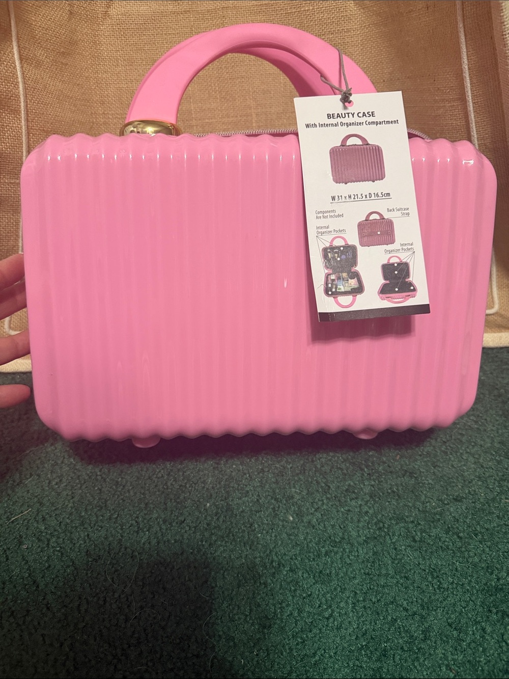 Glossy Pink Beauty Case with Handle and Organizer